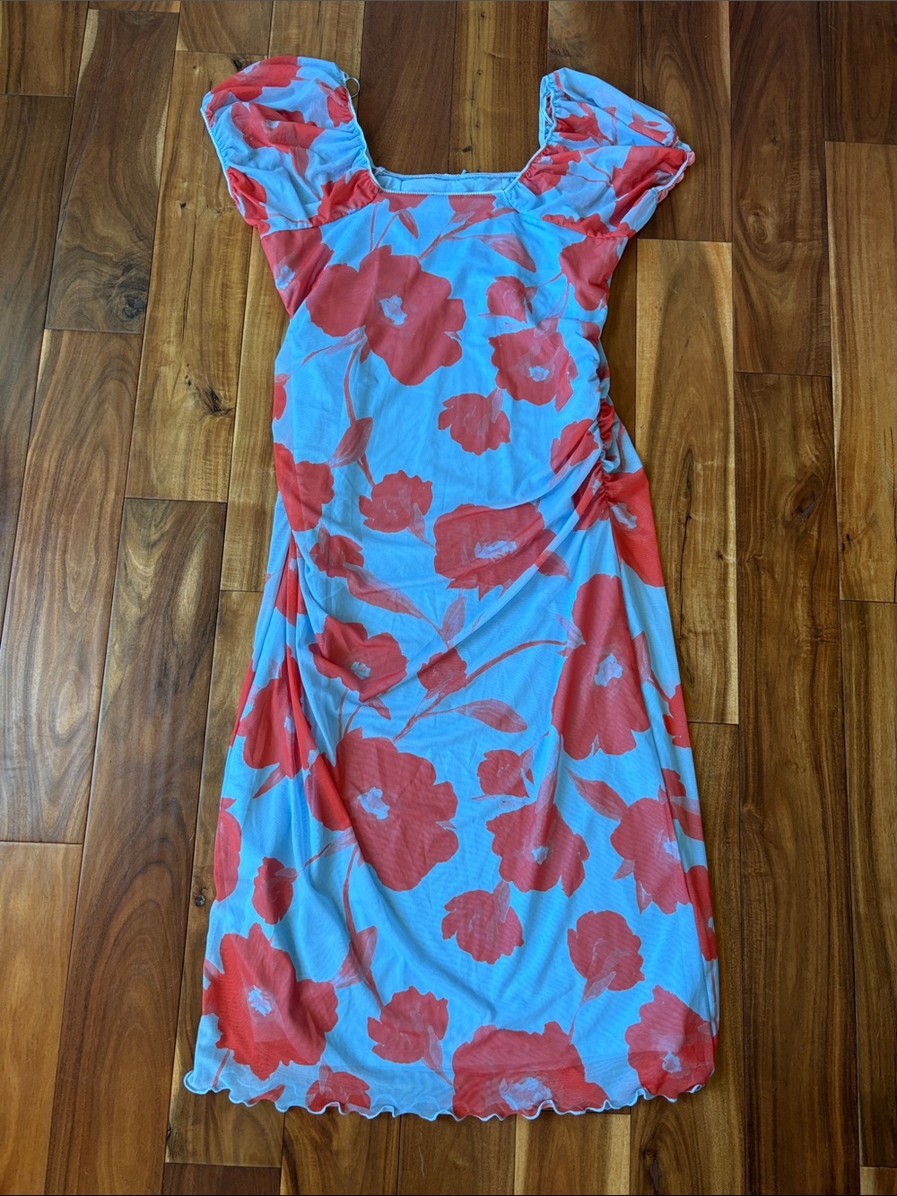 Anthropologie Maeve Puff-Sleeve Square-Neck Mesh Midi Dress - Picture 4 of 6